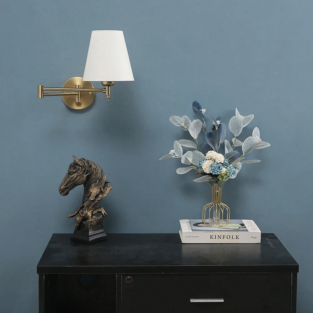American Classic Linen Shade Wall Light Fixture With Folding Swing Arm