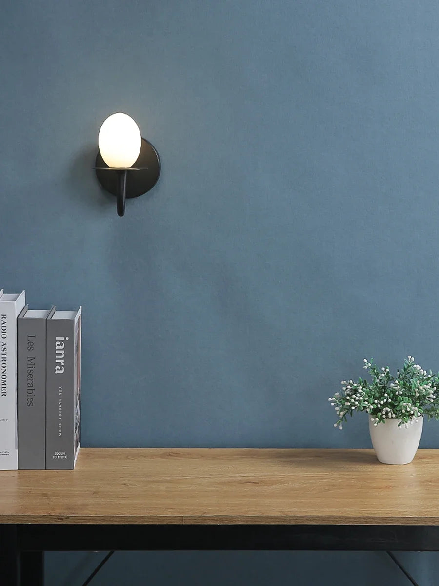 Iron Frame Egg Glass Ball Indoor Wall Lamp in Gold or Black