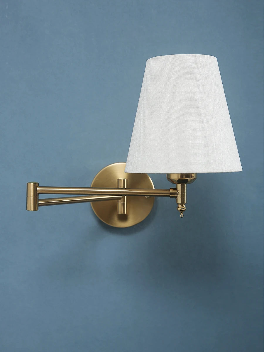 American Classic Linen Shade Wall Light Fixture With Folding Swing Arm