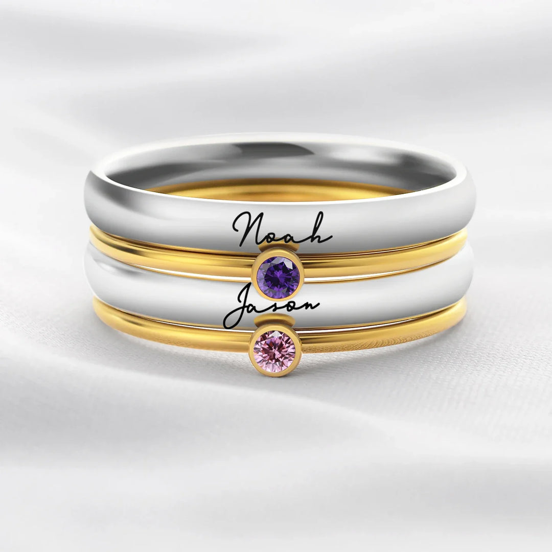 Personalized Name & Birthstone Nesting Rings