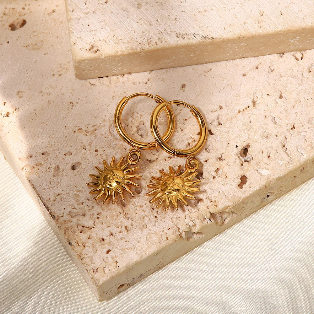 Dainty huggie hoop smiling sun earrings