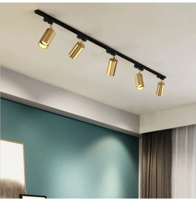 Modern Black &amp; Gold Flush-Mount Ceiling Spotlight Track Lighting Fixture