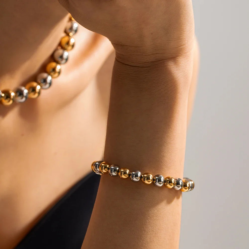 Two tone gold & silver beaded bracelet