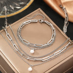 Load image into Gallery viewer, Paperclip &amp; Curb Chain Dainty Pearl Bracelet and Necklace Stack Set
