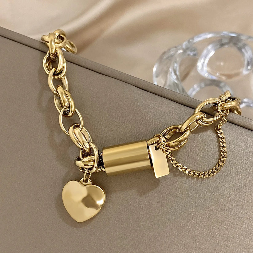 Bohemian Heart Charm Bracelet in Gold