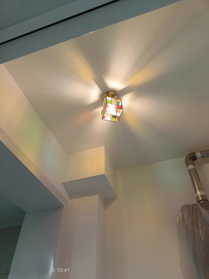 Vintage Rural Colored Glass Lamp Pendant Light Fixture