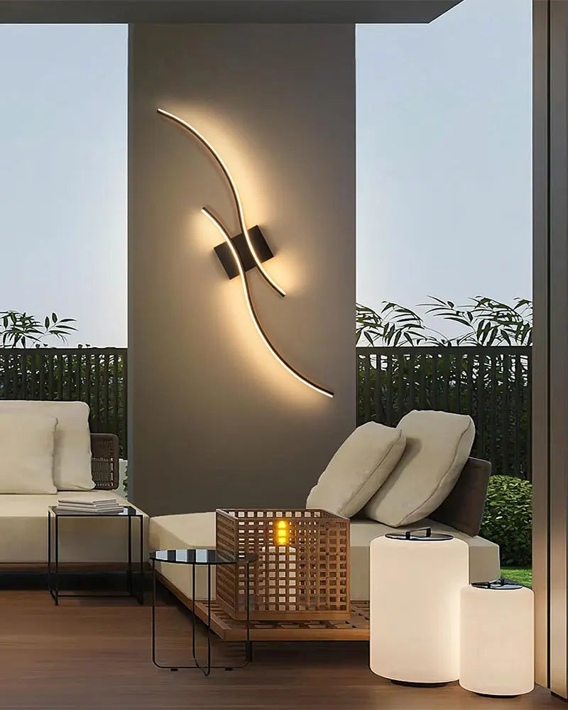 Black Nordic Inspired Waved Indoor Wall Lamp