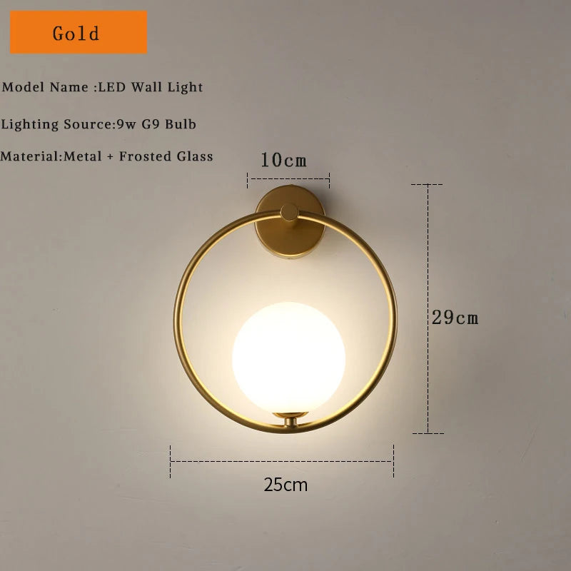 Modern Black & Gold Glass Ball Indoor Wall Sconces