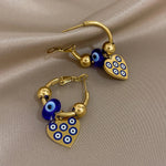 Load image into Gallery viewer, Golden Evil Eye Heart Hoop Earrings
