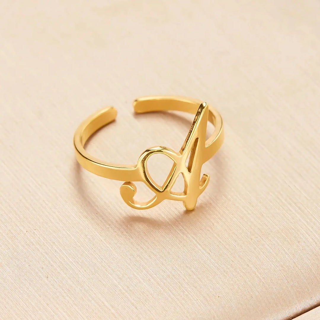 Adjustable Italic Cursive Letter Initial Ring