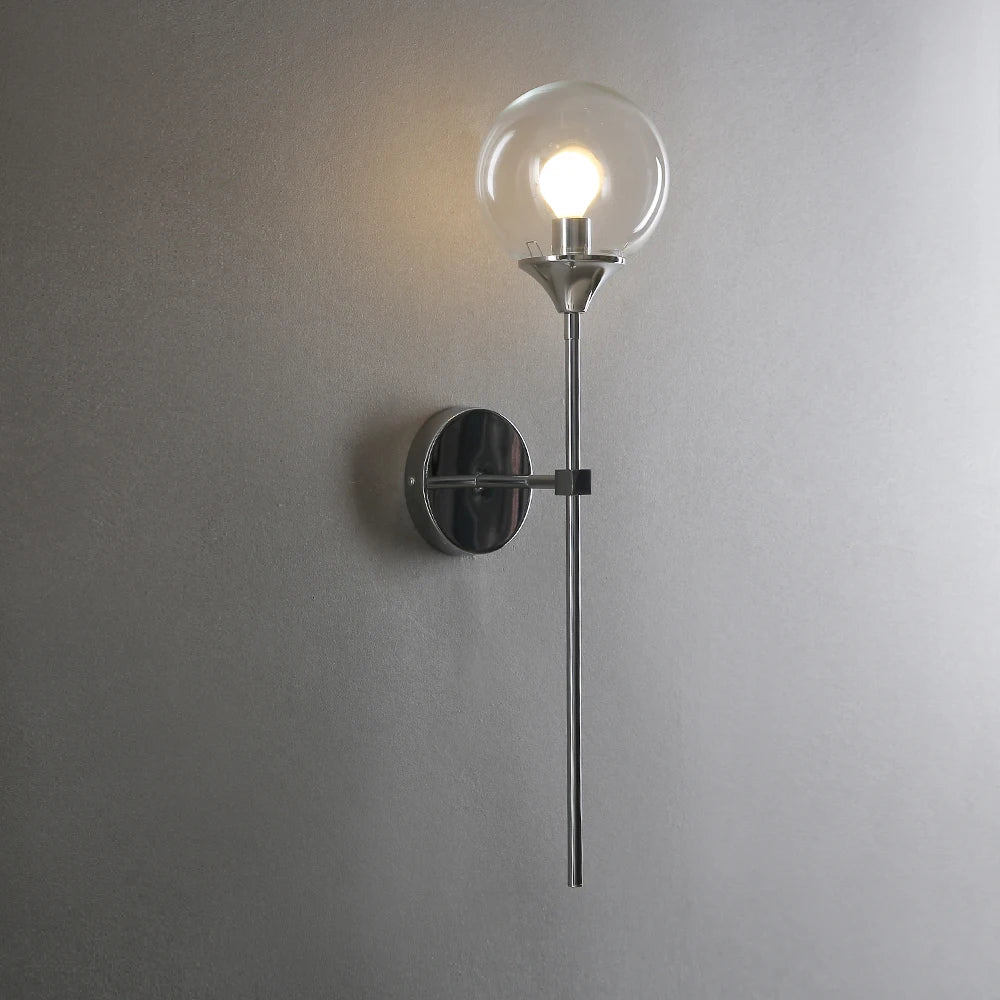 Modern Glass Globe Wall Lamp Light Fixture in Silver Frame