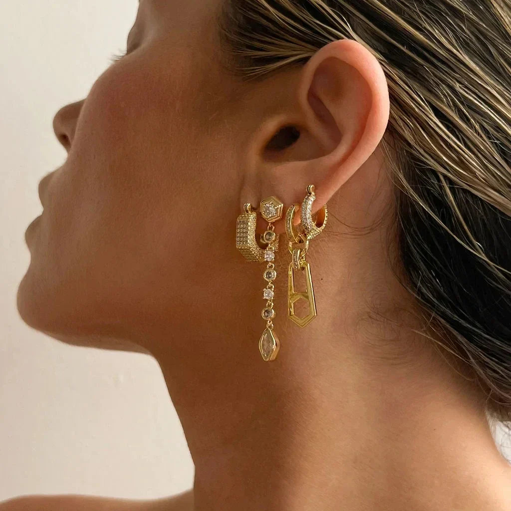 18k geometric diamond accented earrings