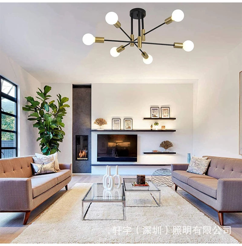 Black &amp; Gold Iron Chandelier Pendant Light Fixture