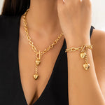 Load image into Gallery viewer, Bold Chunky Chain Link Dual Heart Lariat Necklace &amp; Bracelet

