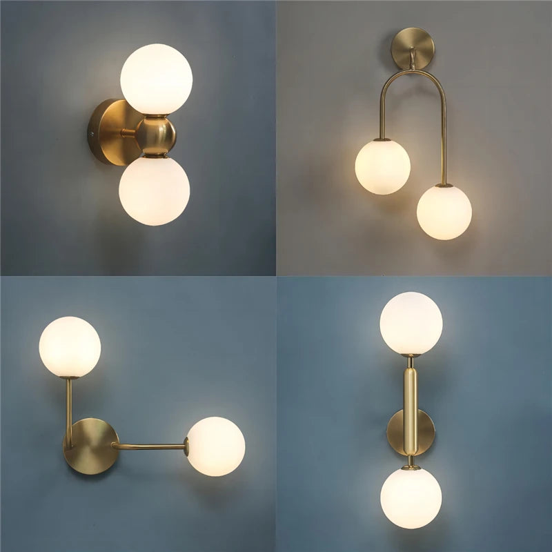 Golden Contemporary Glass Ball Wall Light Fixture
