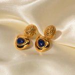 Load image into Gallery viewer, 18k Hammered Geometric Triangle Lapis Earrings
