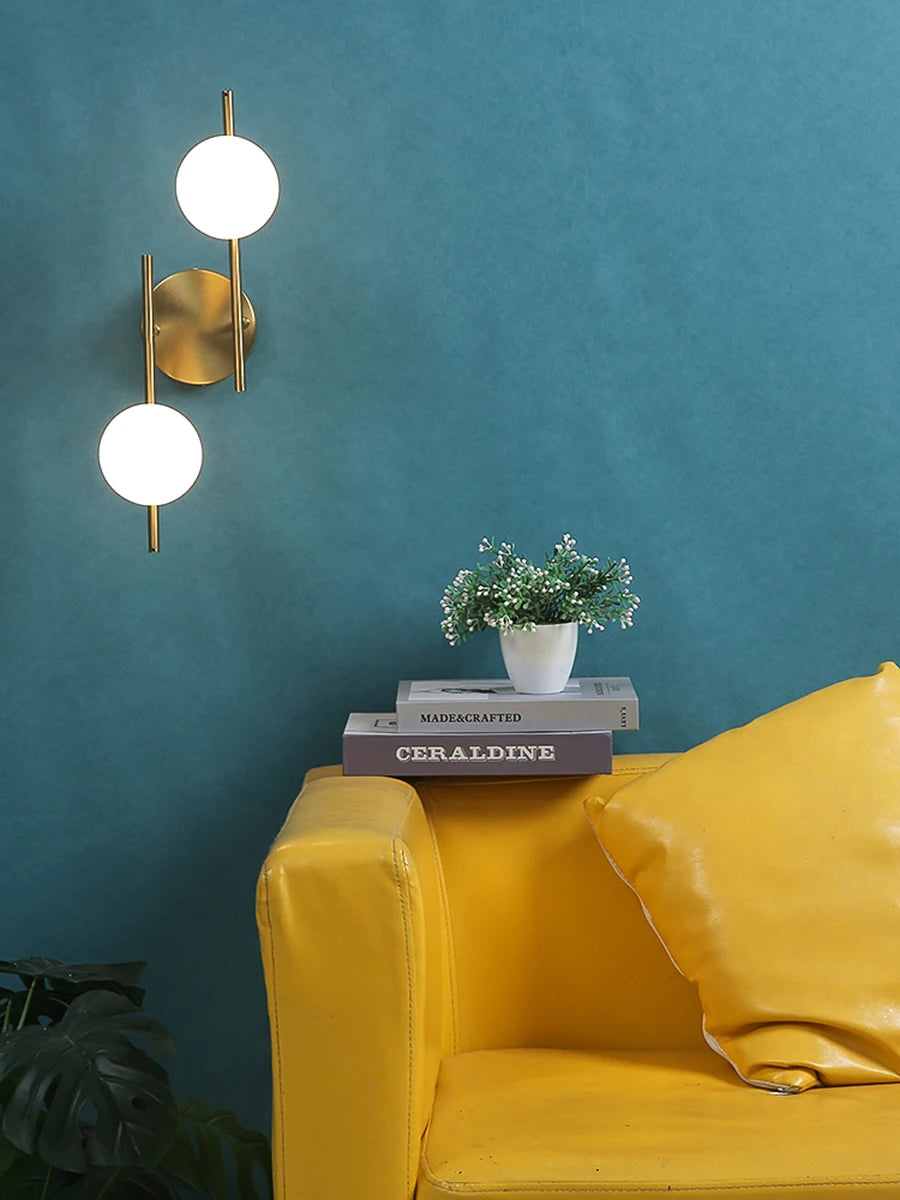 Modern Golden Wall Lights with Milky Glass Round Ball