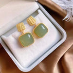 Load image into Gallery viewer, Geometric Square Jade Earrings
