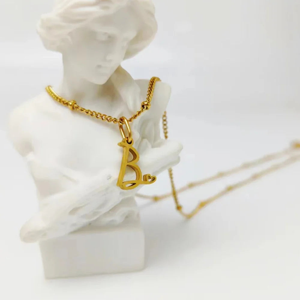 Dainty satellite chain heart letter initial necklace