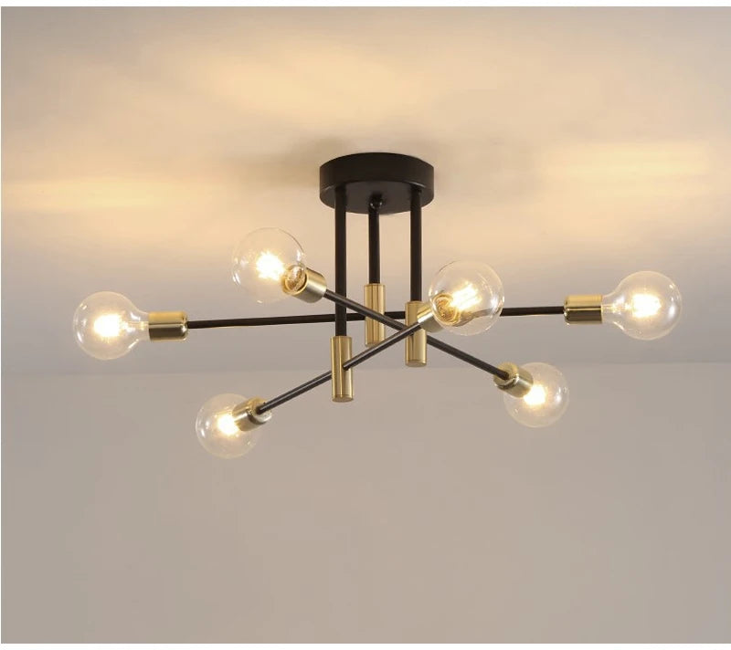 Black &amp; Gold Iron Chandelier Pendant Light Fixture