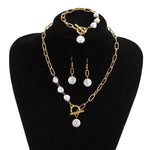 Load image into Gallery viewer, Classy Paperclip Pearl Necklace, Bracelet, and Earrings Set
