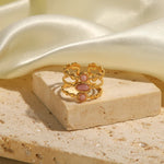 Load image into Gallery viewer, 18k Triple Rose Stone Ring Stack
