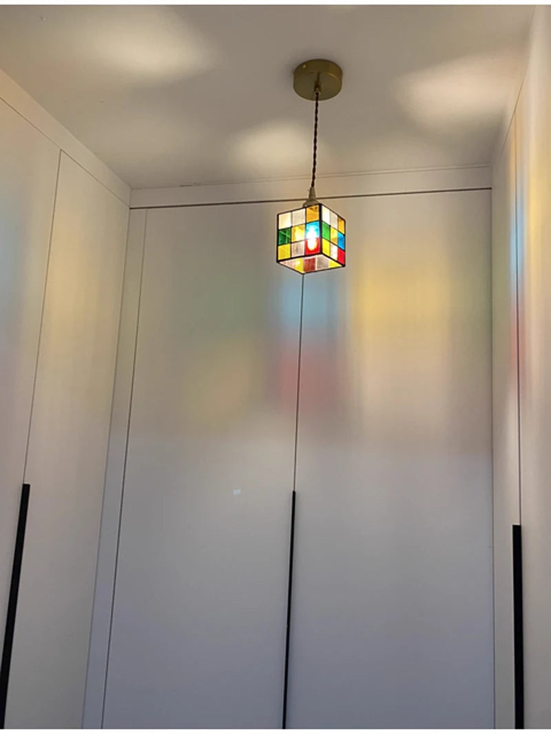 Vintage Rural Colored Glass Lamp Pendant Light Fixture