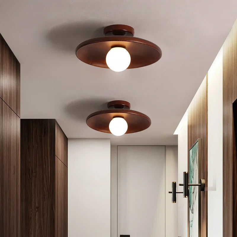 Japanese Inspired Wooden Flush Mount Ceiling & Corridor Light