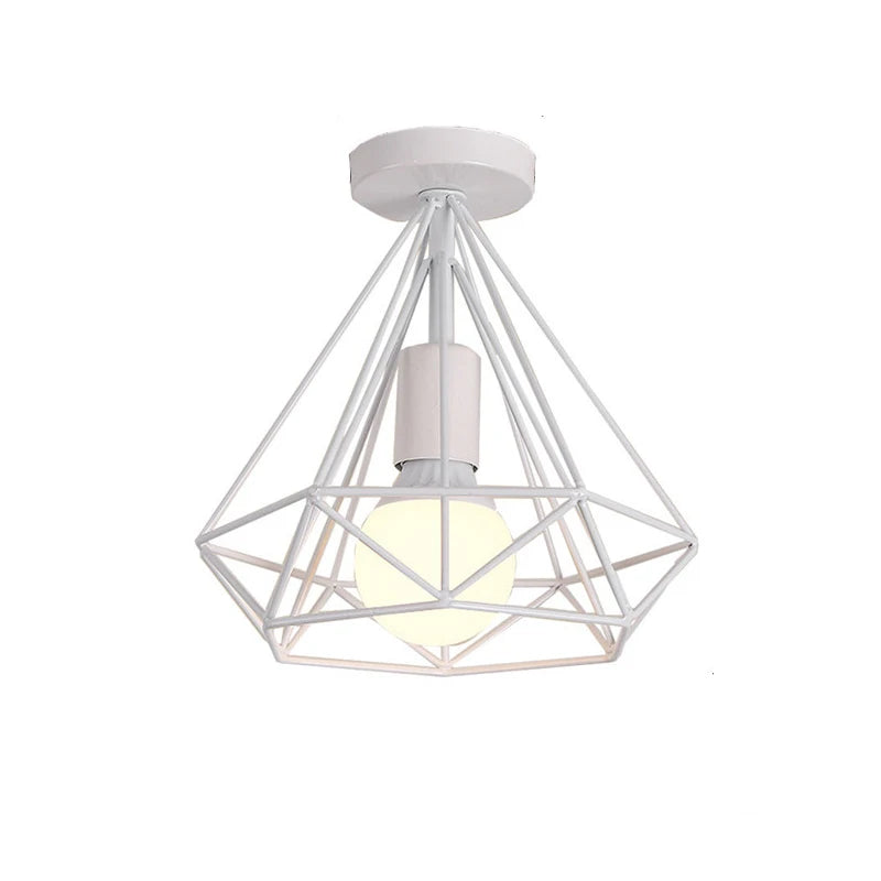 Vintage Iron Caged Flush-Mount Ceiling Light for Bedroom Decor