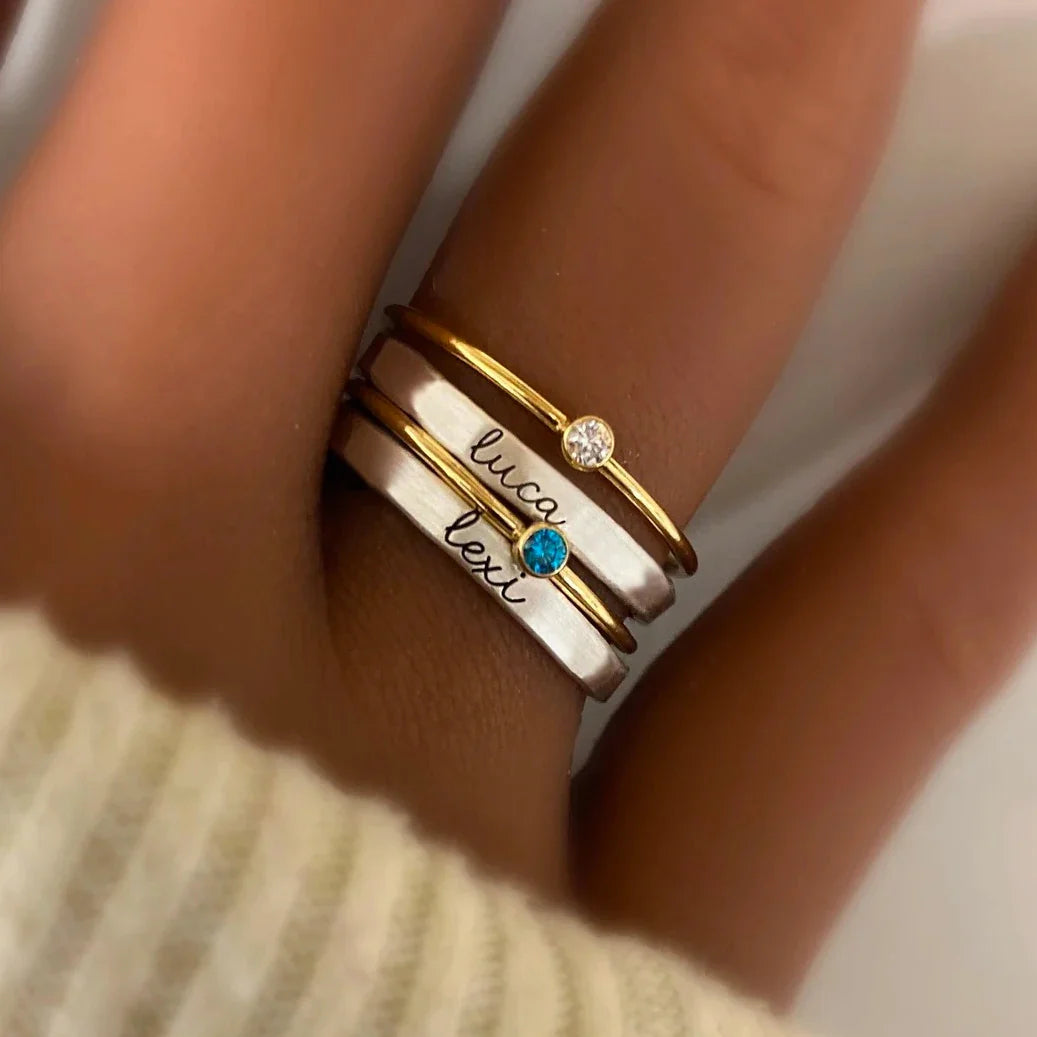 Personalized name & birthstone nesting rings