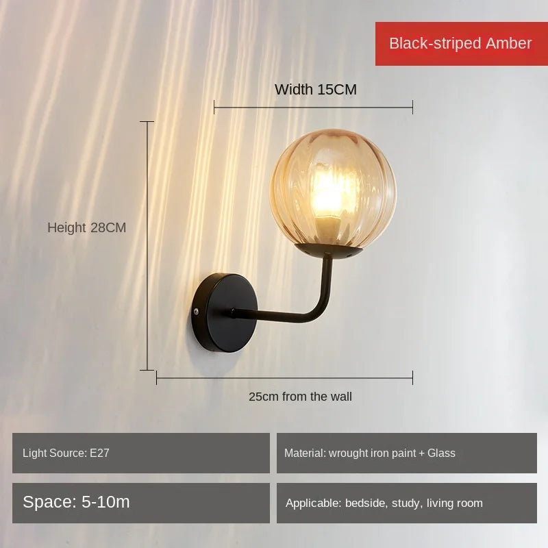 Modern Glass Ball Wall Lamp Light Fixture in Gold or Black Frame
