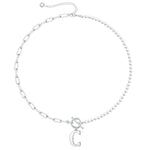 Load image into Gallery viewer, Pearl &amp; Paperclip Chain Letter Initial Necklace
