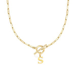 Load image into Gallery viewer, Paperclip Letter Initial Circle Lock Clasp Necklace

