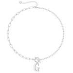 Load image into Gallery viewer, Pearl &amp; Paperclip Chain Letter Initial Necklace
