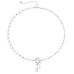 Load image into Gallery viewer, Pearl &amp; Paperclip Chain Letter Initial Necklace
