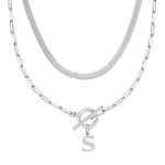 Load image into Gallery viewer, 2pc Paperclip Initial Toggle Clasp &amp; Herringbone Necklace Set
