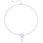 Load image into Gallery viewer, Pearl &amp; Paperclip Chain Letter Initial Necklace
