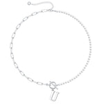 Load image into Gallery viewer, Pearl &amp; Paperclip Chain Letter Initial Necklace
