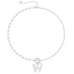 Load image into Gallery viewer, Pearl &amp; Paperclip Chain Letter Initial Necklace
