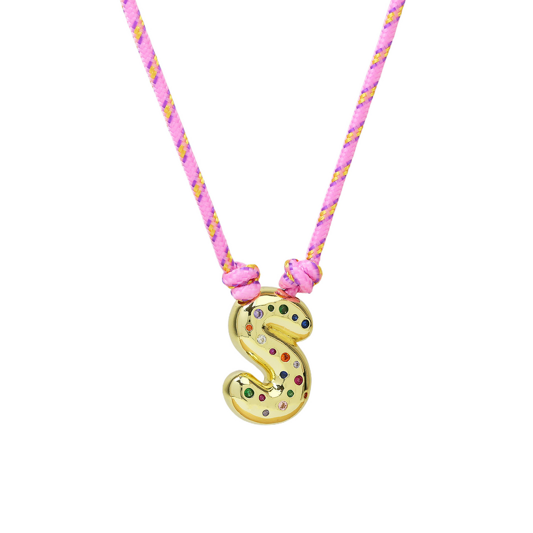 Chunky Gemstone Accented Initial Rope Necklace