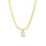Load image into Gallery viewer, Dainty Diamond Letter Initial Herringbone Necklace
