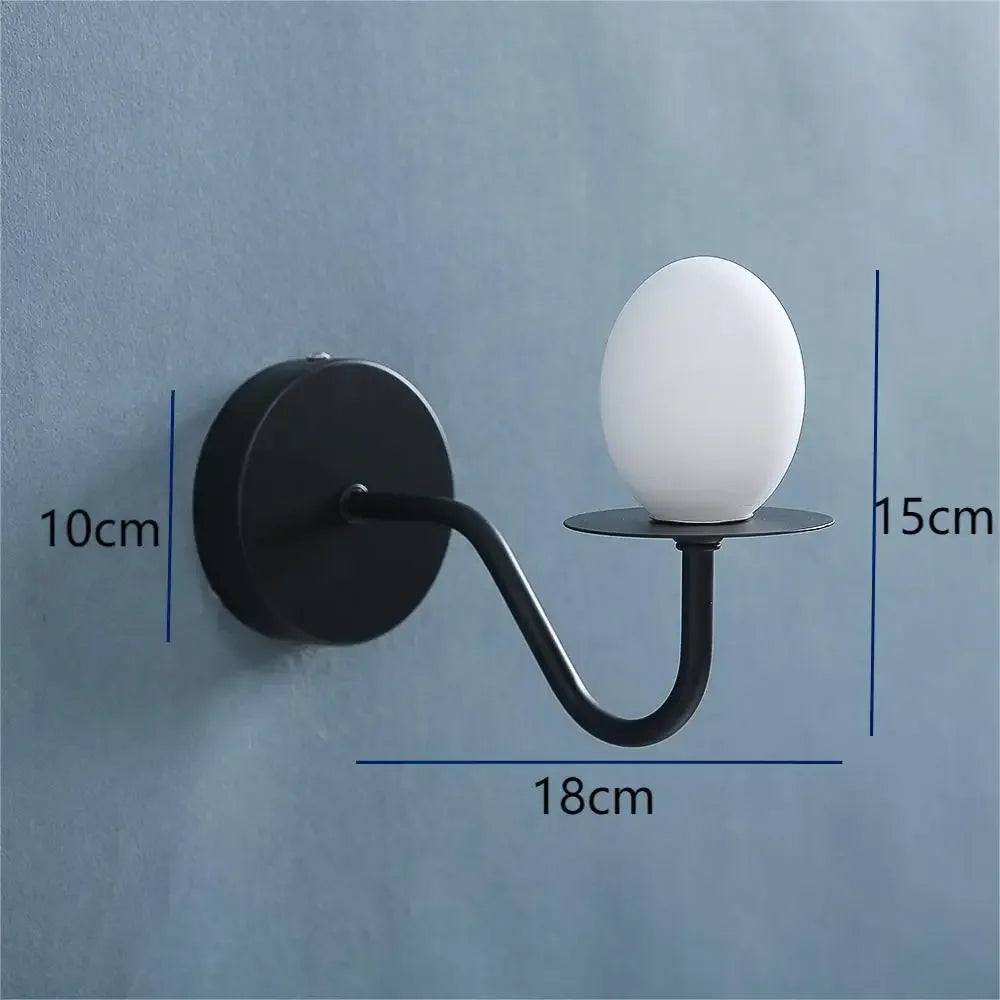 Iron Frame Egg Glass Ball Indoor Wall Lamp in Gold or Black