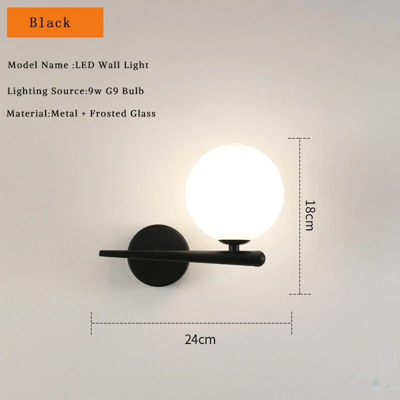 Modern Black &amp; Gold Glass Ball Indoor Wall Sconces