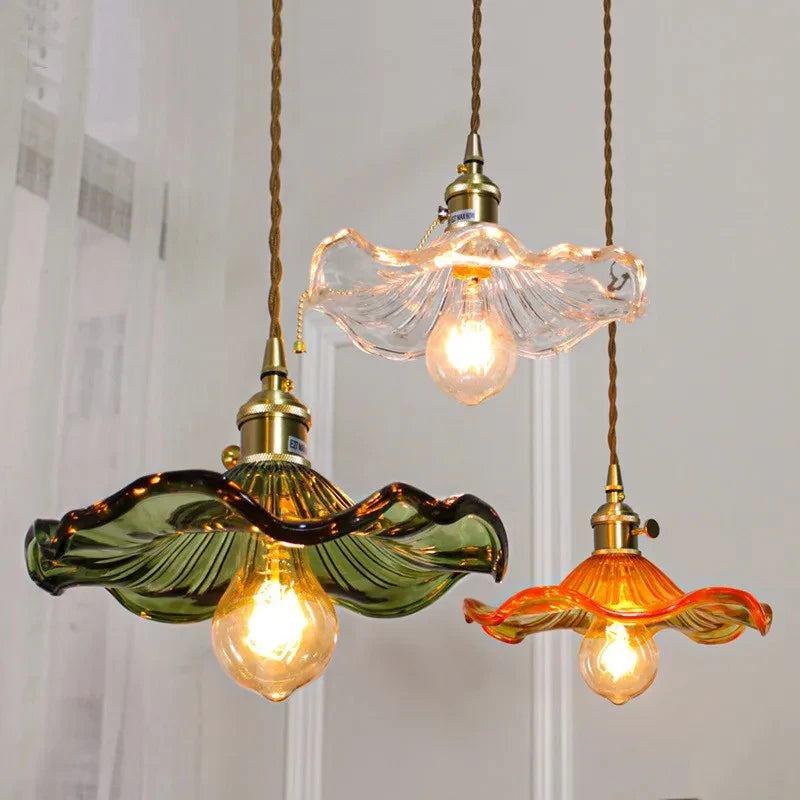 Colorful Glass &amp; Copper Pendant Light Fixture