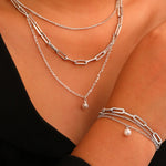 Load image into Gallery viewer, Paperclip &amp; Curb Chain Dainty Pearl Bracelet and Necklace Stack Set
