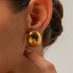 Load image into Gallery viewer, 18k Hammered Oval Earring
