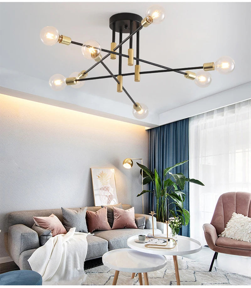 Black &amp; Gold Iron Chandelier Pendant Light Fixture