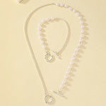 Load image into Gallery viewer, Chain &amp; Pearl Circle Clasp Bracelet and Necklace Set
