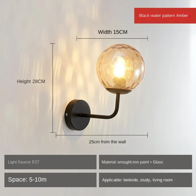 Modern Glass Ball Wall Lamp Light Fixture in Gold or Black Frame
