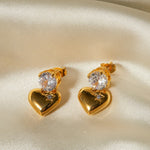 Load image into Gallery viewer, 18k Dainty Diamond Heart Dangle Earrings
